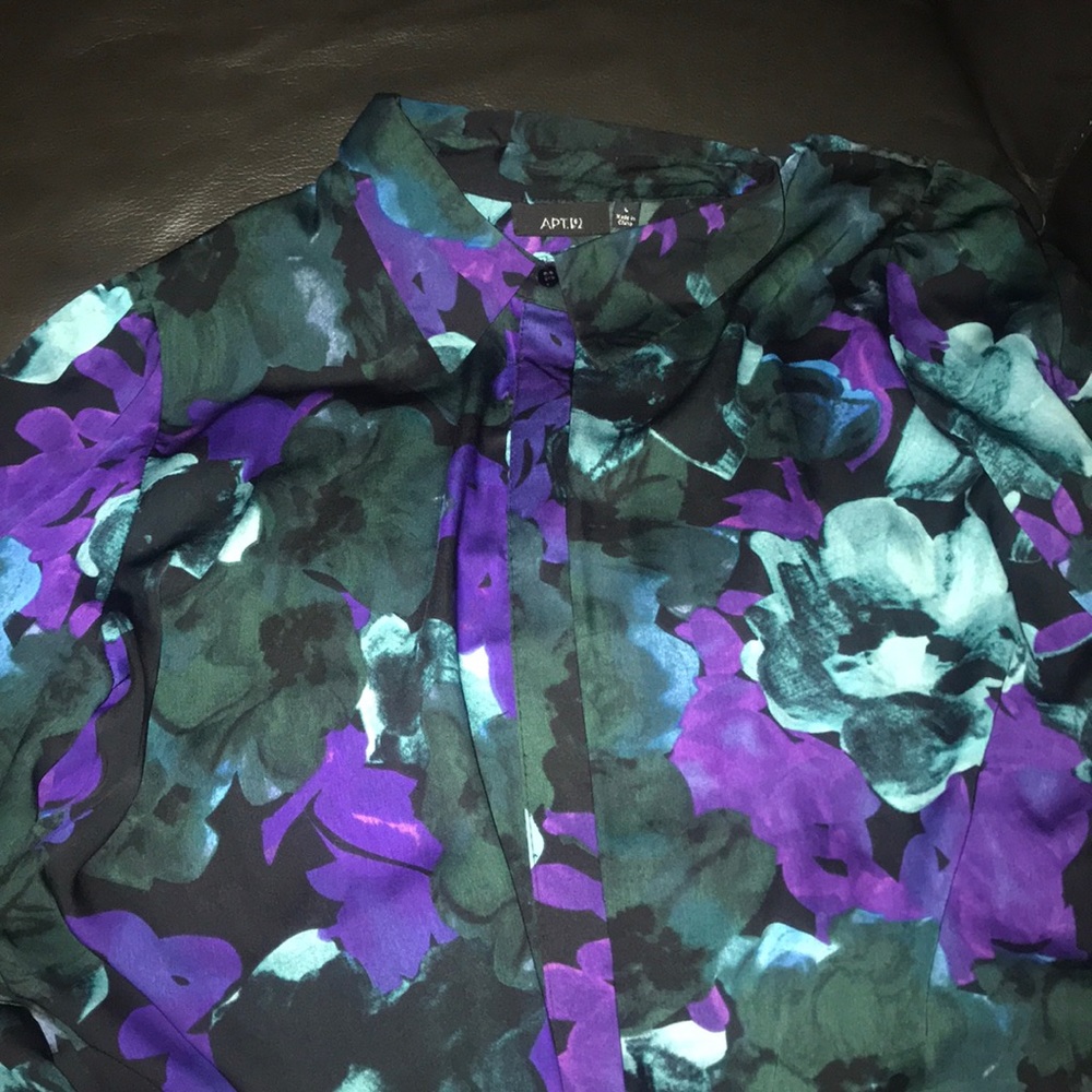 Dark floral button down blouse